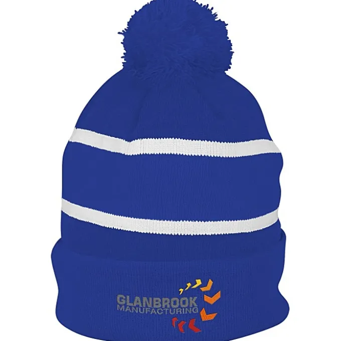Striped Pom Pom Cuffed Beanie