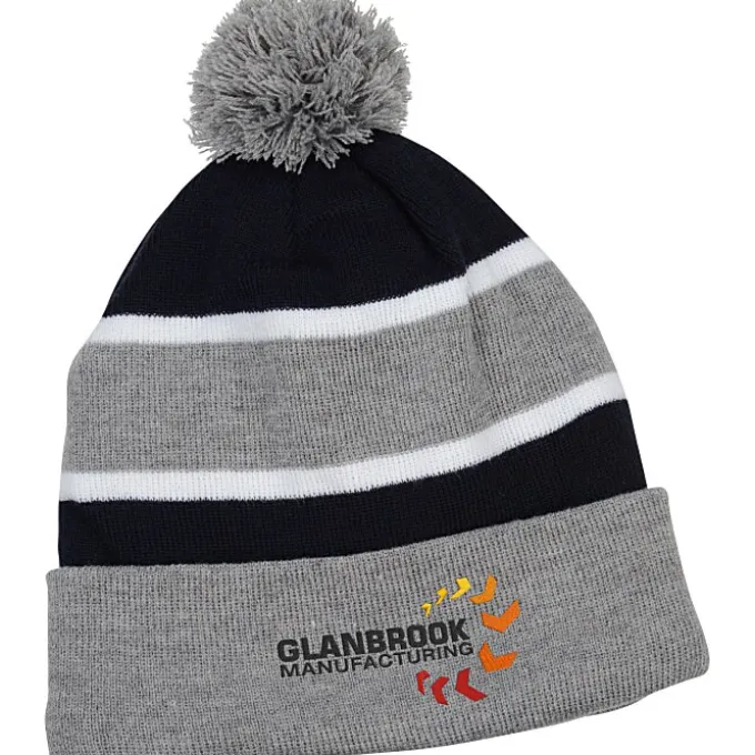 Striped Pom Pom Cuffed Beanie - 24 hr