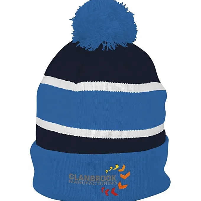 Striped Pom Pom Cuffed Beanie - 24 hr