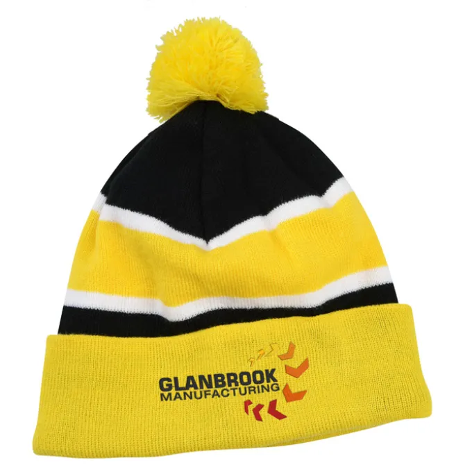 Striped Pom Pom Cuffed Beanie - 24 hr