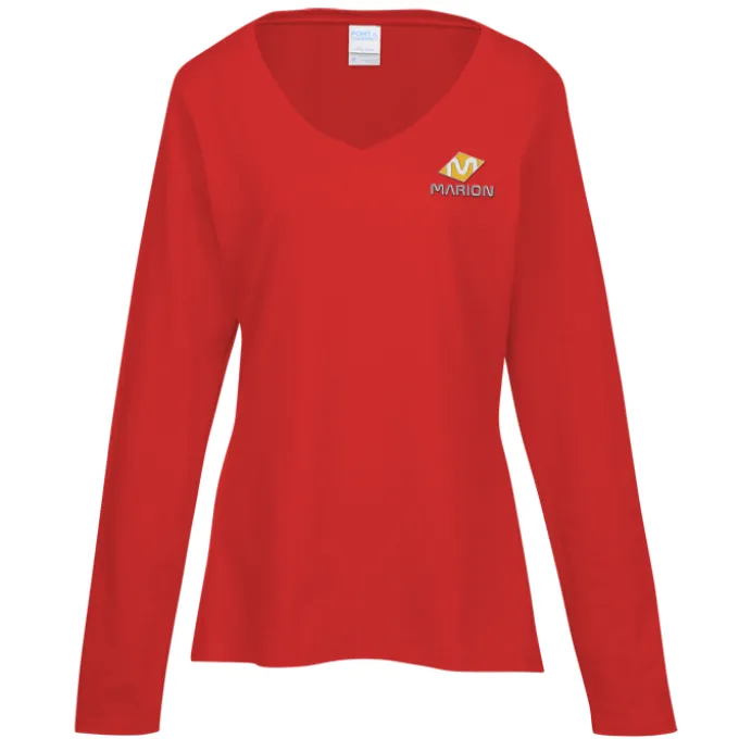 Team Favorite 4.5-oz V-Neck Long Sleeve T-Shirt - Ladies' - Embroidered