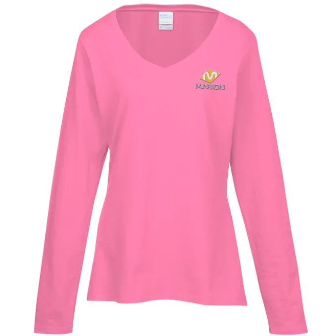 Team Favorite 4.5-oz V-Neck Long Sleeve T-Shirt - Ladies' - Embroidered
