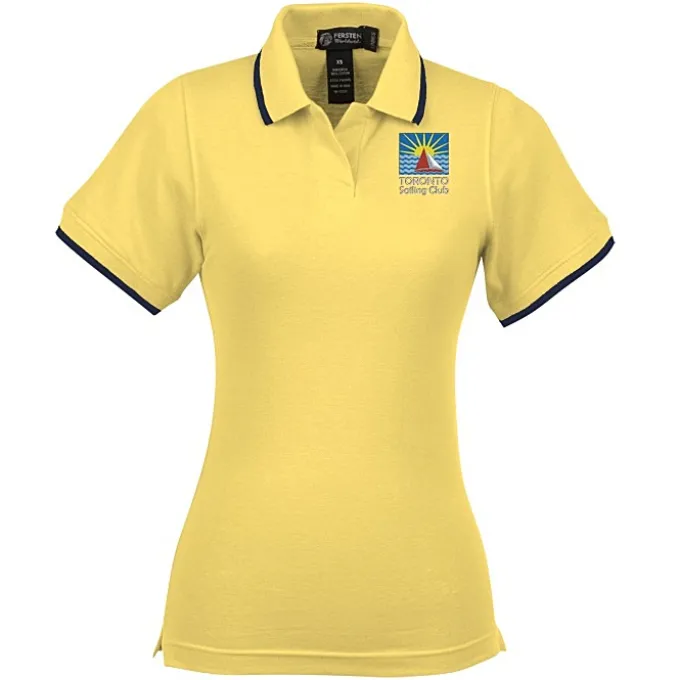 Tipped Combed Cotton Pique Polo - Ladies' - 24 hr