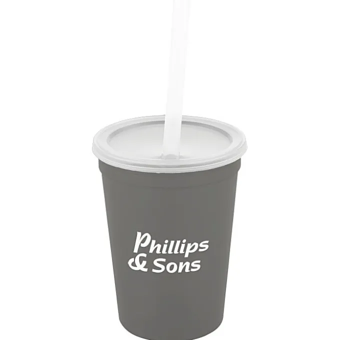 Translucent Stadium Cup with Lid & Straw - 12 oz