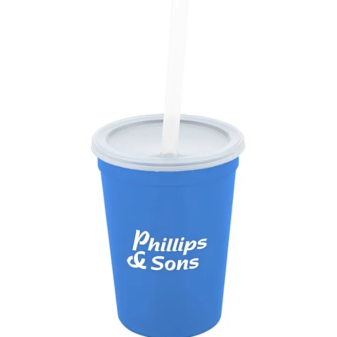 Translucent Stadium Cup with Lid & Straw - 12 oz