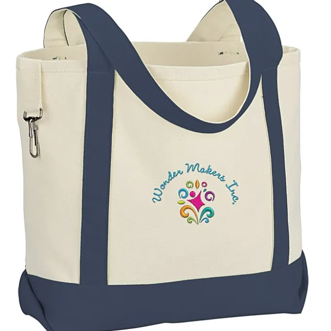 Two-Tone Accent Gusseted Tote Bag - Embroidered