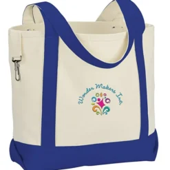 Two-Tone Accent Gusseted Tote Bag - Embroidered