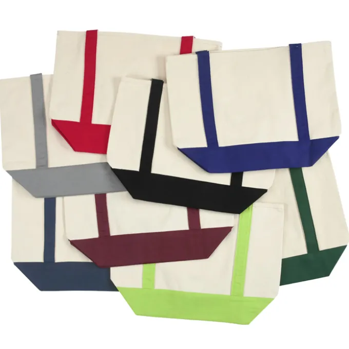 Two-Tone Accent Gusseted Tote Bag - Embroidered