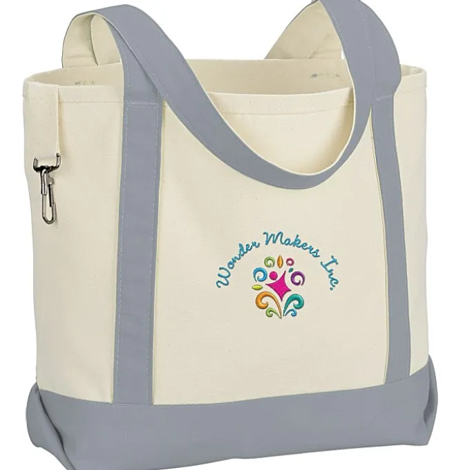 Two-Tone Accent Gusseted Tote Bag - Embroidered