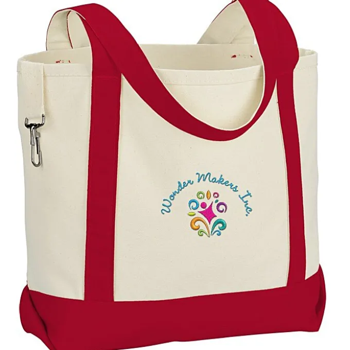 Two-Tone Accent Gusseted Tote Bag - Embroidered