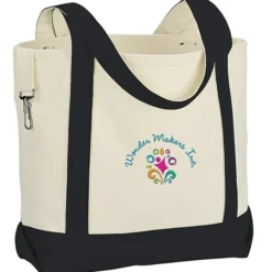 Two-Tone Accent Gusseted Tote Bag - Embroidered