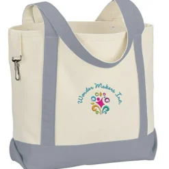 Two-Tone Accent Gusseted Tote Bag - Embroidered