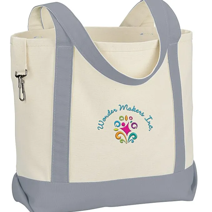 Two-Tone Accent Gusseted Tote Bag - Embroidered