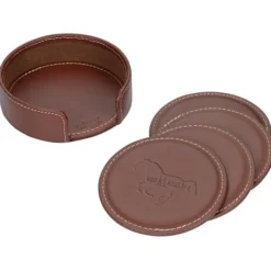 Vintage Round Bonded Leather Coaster Set