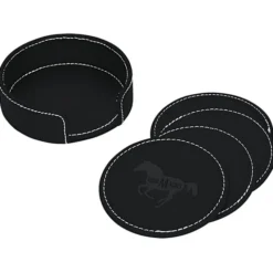 Vintage Round Bonded Leather Coaster Set