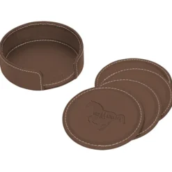 Vintage Round Bonded Leather Coaster Set
