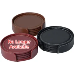 Vintage Round Bonded Leather Coaster Set