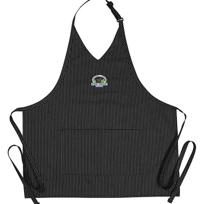 V-Neck Bib Apron with Two Pockets - Pinstripe - 24 hr