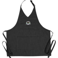 V-Neck Bib Apron with Two Pockets - Pinstripe