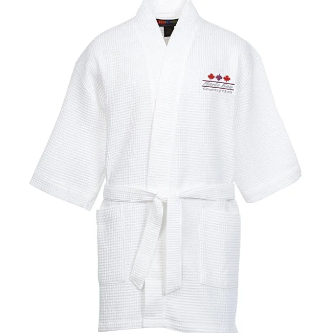 Waffle Weave Thigh Length Robe - White