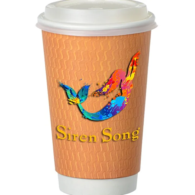 Waves Full Color Insulated Paper Cup with Lid - 16 oz.