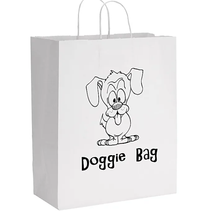 White Kraft Paper Shopping Bag - 15-3/4 inches x 13 inches - 24 hr