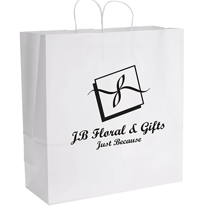 White Kraft Paper Shopping Bag - 18-3/4 inches x 18 inches - 24 hr