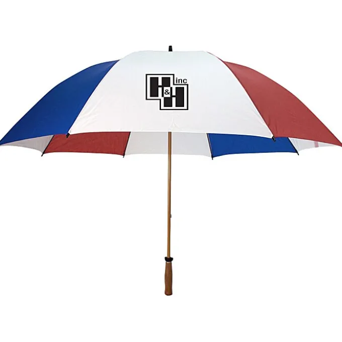 Windproof Golf Umbrella - Red / White / Blue - 64-inch Arc